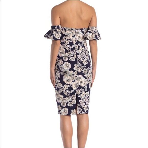 Dresses & Skirts - Soieblu Navy & Ivory Floral Off-The-Shoulder Ruched Mini Dress - Large NWT